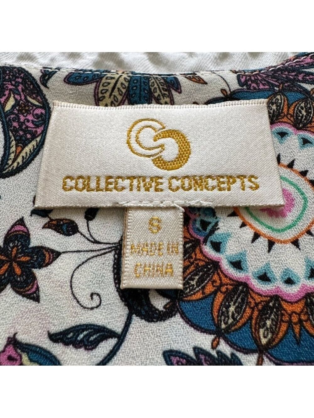 Paisley Print Split V-Neck, 3/4 Sleeve Blouse, Multicolor, Size Small - Picture 3 of 8